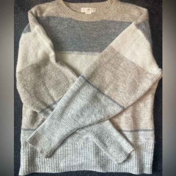 H&M Block Striped Sweater With Brown, Cream, and Gray Colors Size Small - Picture 2 of 5